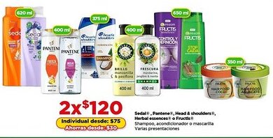 Bodega Aurrerá Sedal, pantene, head & shoulders, herbal essences o fructis oferta