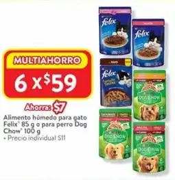 Walmart Felix, dog chow alimento húmedo para gato oferta