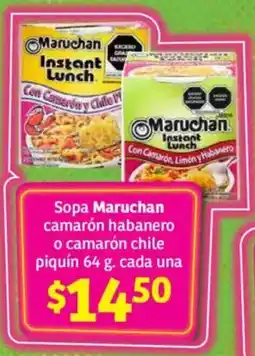 Soriana Mercado Maruchan sopa camarón habanero o camarón chile piquín oferta
