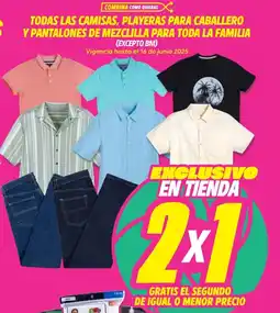 Soriana Híper Todas las camisas, playeras para caballero y pantalones de mezclilla para toda la familia oferta