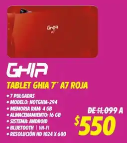 Soriana Mercado Ghia tablet 7'' A7 roja oferta