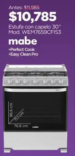 Chedraui Mabe estufa con capelo 30" oferta