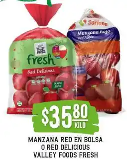 Soriana Súper Manzana Red en Bolsa o Red Delicious Valley Foods Fresh oferta