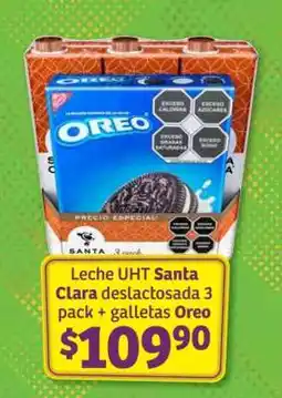 Soriana Híper Leche UHT Santa Clara deslactosada 3 pack + galletas Oreo oferta