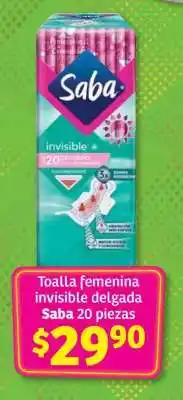Soriana Híper Toalla femenina invisible delgada Saba oferta