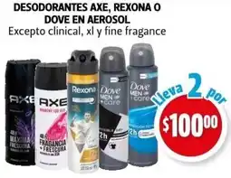 Farmacias Guadalajara Axe, Rexona o Dove desodorantes en aerosol oferta