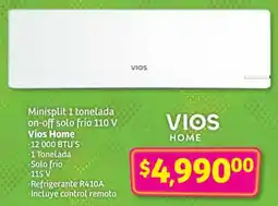 Soriana Híper Vios home minisplit 1 tonelada on-off solo frío oferta