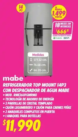 Soriana Híper Mabe refrigerador top mount oferta