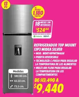 Soriana Híper Midea refrigerador top mount 13p3 silver oferta