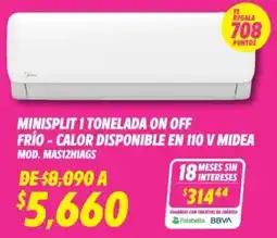 Soriana Híper Midea minisplit 1 tonelada on off frío-calor disponible oferta