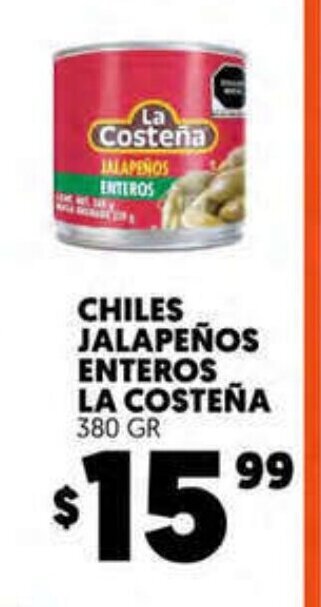 Merco Chiles Jalapeños Enteros La Costeña 380 gr oferta