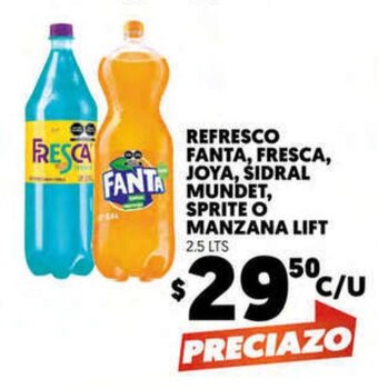Merco Refresco Fanta, Fresca, Joya, Sidral Mundet, Sprite o Manzana Lift 2.5 Lts oferta