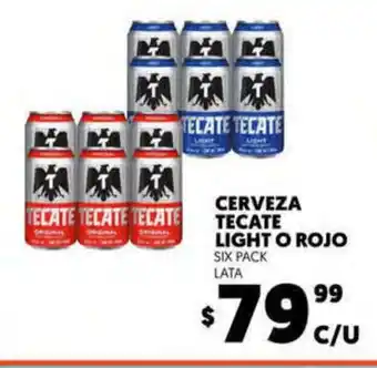 Cerveza Tecate Light o Rojo Six Pack Lata