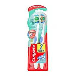 Farmacias YZA COLGATE 360° CEPILLO DENTAL TAMAÑO MEDIO 2 PIEZAS oferta