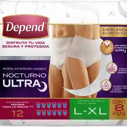 Farmacias YZA DEPEND NOCTURNO GRANDE UNISEX ROPA INTERIOR 8 PZS oferta