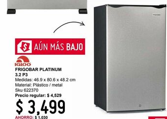 Refrigerador igloo 3.2 pies platinum