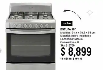 Sodimac Homecenter Estufa 30 pulgadas encendido manual oferta