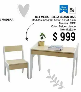 Sodimac Homecenter Mesa + 1 silla blanc oak oferta
