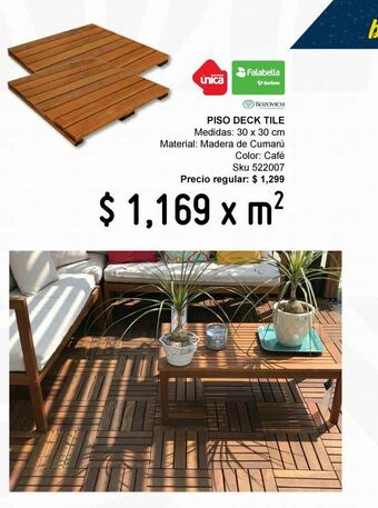 Sodimac Homecenter Piso deck tile madera de cumarú 30x30 oferta