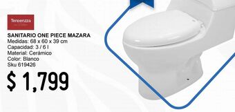 Kipling Sanitario one piece mazara blanco dual 3 y 6 lts oferta
