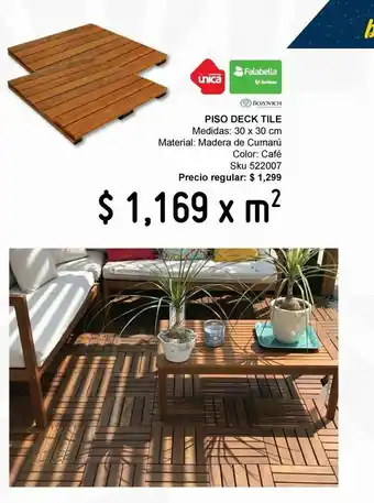 Piso deck tile madera de cumarú 30x30