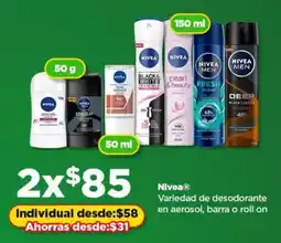 Bodega Aurrerá Nivea variedad de desodorante en aerosol, barra o roll on oferta