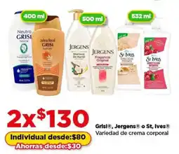 Bodega Aurrerá Grisl, Jergens o St, Ives variedad de crema corporal oferta