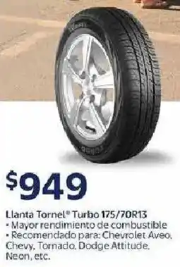 Walmart Llanta tornel turbo 175/70r13 oferta