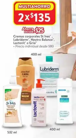 Walmart St ives, lubriderm neutro balance, lactovit o grisi cremas corporales oferta