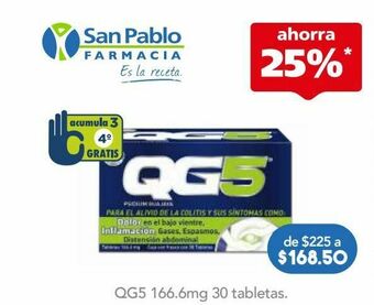 Farmacia San Pablo Qg5 tab 166.6mg caj c/30 oferta