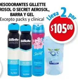 Farmacias Guadalajara Gillette aerosol o secret aerosol desodorantes barra y gel oferta