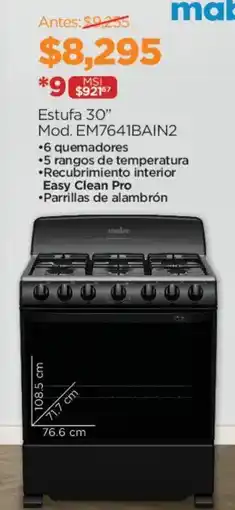 Chedraui Mabe estufa 30" oferta