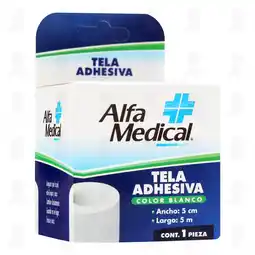 Farmacias Guadalajara Tela Adhesiva Alfa Medical Color Blanco 5 cm x 5 m, 1 pz oferta