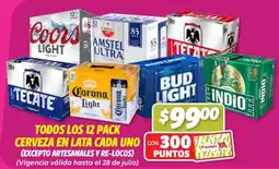 Soriana Híper Todos los 12 pack cerveza en lata cada uno oferta