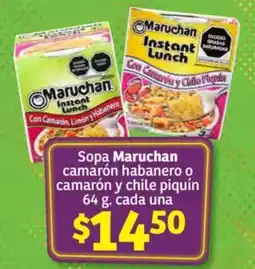 Soriana Híper Maruchan sopa camarón habanero o camarón y chile piquín oferta