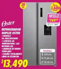 Soriana Híper Oster refrigerador duplex oferta