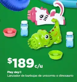 Bodega Aurrerá Play day Lanzador de burbujas de unicornio o dinosaurio oferta