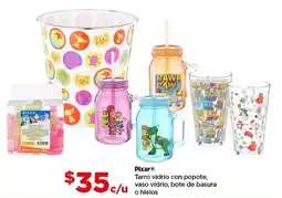 Bodega Aurrerá Pixar Tarro vidrio con popote, vaso vidrio, bote de basura o hielos oferta