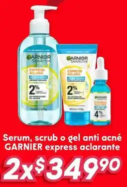 Soriana Híper Garnier serum, scrub o gel anti acné express aclarante oferta
