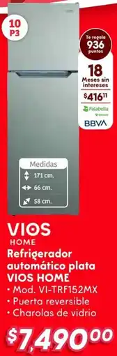 Soriana Híper Vios home refrigerador automático plata oferta