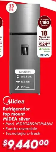 Soriana Híper Midea refrigerador top mount silver oferta