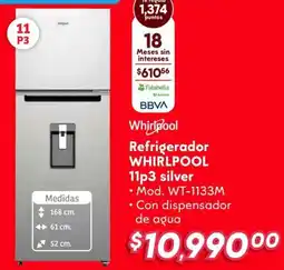 Soriana Híper Whirlpool refrigerador 11p3 silver oferta