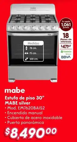 Soriana Híper Mabe estufa de piso 30” silver oferta
