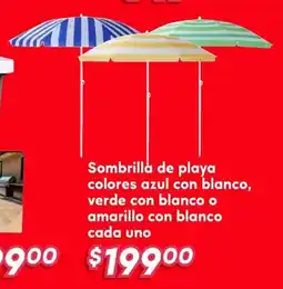 Soriana Híper Sombrilla de playa colores azul con blanco, verde con blanco o amarillo con blanco oferta