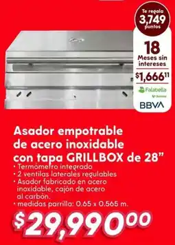 Soriana Híper Grillbox asador empotrable de acero inoxidable con tapa de 28" oferta