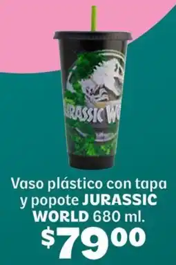 Soriana Híper Jurassic world vaso plástico con tapa y popote oferta