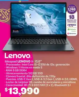 Soriana Híper Lenovo ideapad lenovo 1i 15.6" oferta