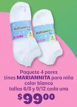 Soriana Híper Mariannita paquete 4 pares tines para niña color blanco oferta
