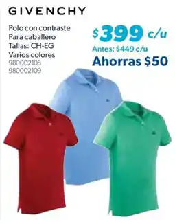 Sam's Club GIVENCHY Polo con contraste para caballero oferta