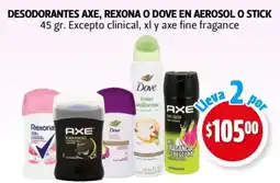 Farmacias Guadalajara Desodorantes axe, rexona o dove en aerosol o stick oferta